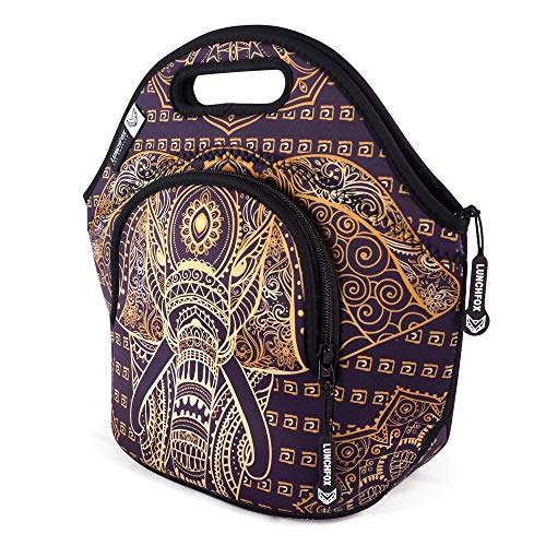 LunchFox Boho Style Elephant Print Neoprene Lunch Bag/Tote - The Tujunga