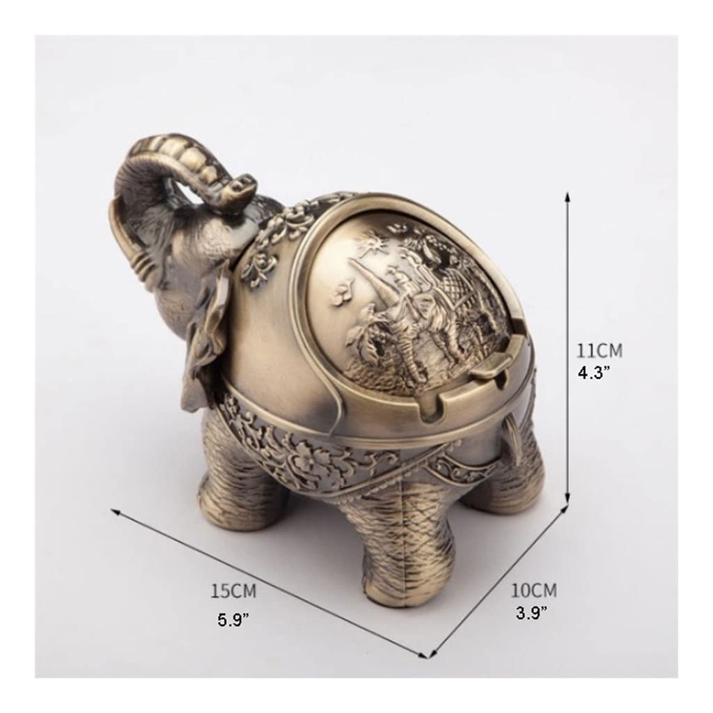 Cendrier Métal Avec Couvercle Motif éléphant - 10x10cm - Coupe-vent, Décoration Intérieur/extérieur - 9