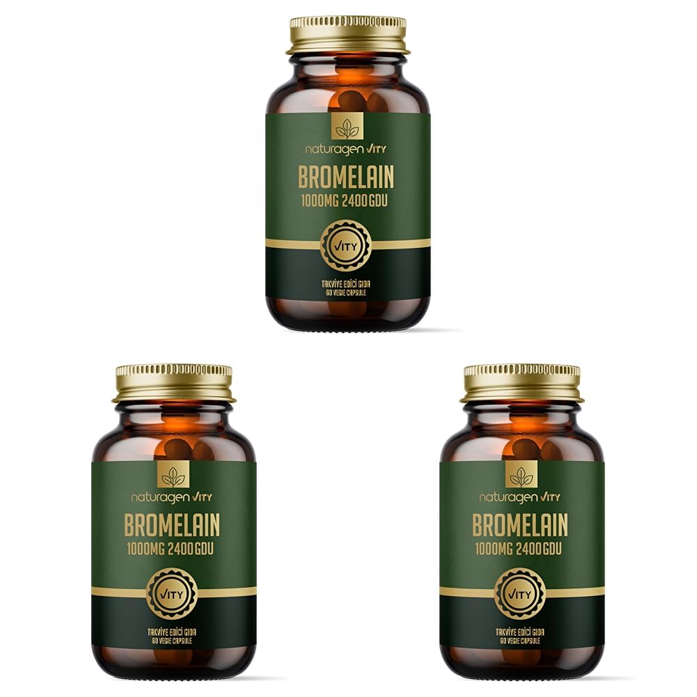 Naturagen Bromelain 1000 mg – 2400 GDU – 60 Kapsül | Ananas Kaynaklı Enzim | Takviye Edici Gıda (3 paketi)