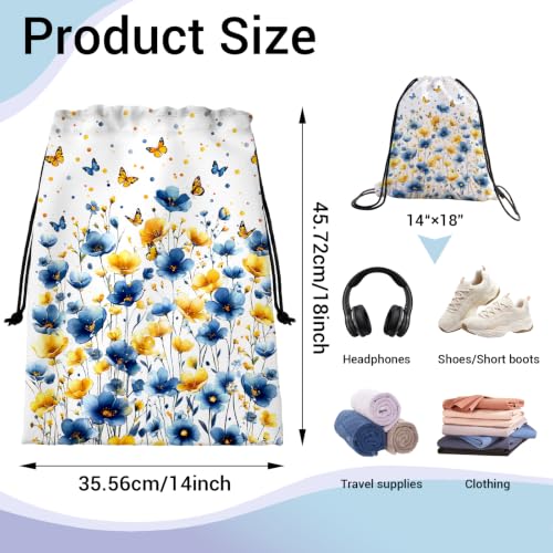 Image of Butterfly Flower Drawstring Bag Pouch Bag for Outdoor Party Storage Headphones