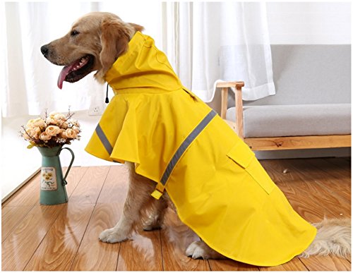 Mikayoo Large Dog Raincoat Adjustable Pet Waterproof Clothes Lightweight Rain Jacket Poncho Hoodies With Strip Reflective(Yellow,Xxl) #TOP1