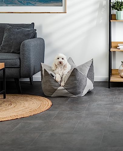 lionto Kronenkissen in Wildlederoptik für Katzen und kleine Hunde, extravagantes Sternenkissen mit abnehmbarem Bezug, 70x38 cm, strapazierfähiges Haustierkissen mit Variabler Füllung, grau/hellgrau