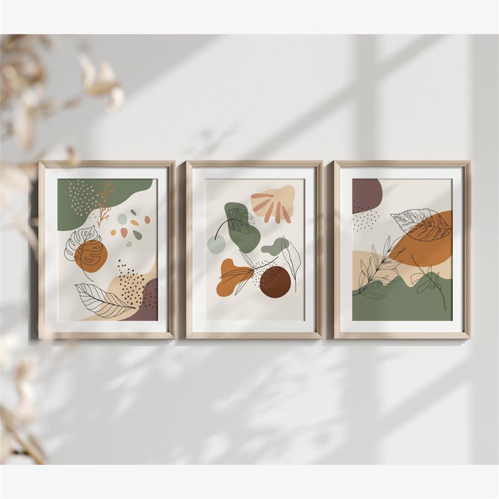 WBYZAC Wall Pictures-Boho Abstract Geometry Line Leaf Plant Wall Art Print Canvas Painting Poster Wall Picture Living Bedroom Kitchen Room Decor-30 * 50cm*3PCS (No Frame)