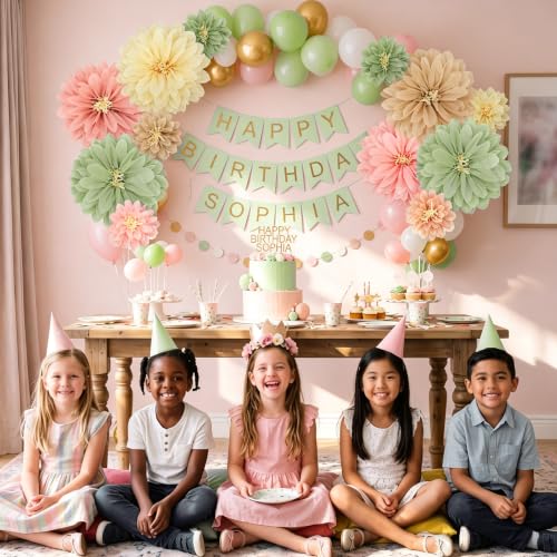 Image of Watersay 12 Pcs 10 inch 20 inch Large Tissue Paper Flowers, Sage Green Cream Pink