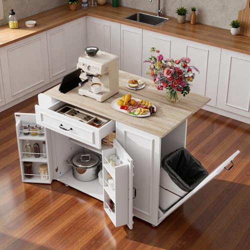 Sapgaks Îles de Cuisine Extensible Mobiles 110 × 40-70 × 90cm avec tiroirs,Prise de Courant et Interface USB,îlot Central de Cuisine idéal pour Cuisine et...