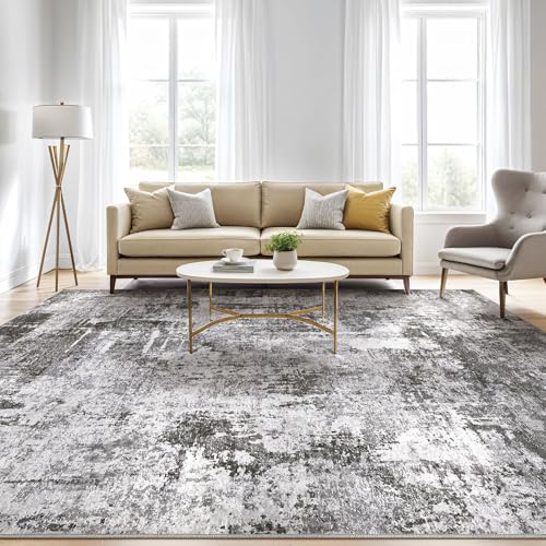 6x9 Area Rugs Living Room: Large Washable Abstract Modern Soft Rug Stain Resistant Indoor Floor Non Slip Accent Carpet for Bedroom Nursery Playroom Dining Room Office Dorm Home Decor- Black Grey