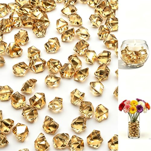 PMLAND Gold Acrylic Fake Ice Rocks 120+ Pieces Vase Filler