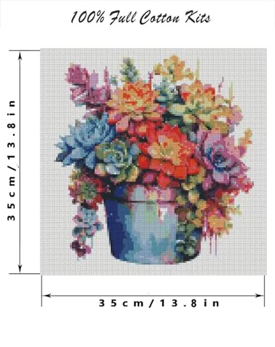 Canrichshop SZX-JH371-001 Succulent Plants Cross Stitch Kits For Beginners,Beginner Embroidery Kit For Adults,11Ct Counted Cross Stitch Kits For Adults,Stamped Cross Stitch Kits,Flowers Needlepoint Kits thumb #1