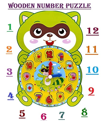 Image of PLUSPOINT Wooden Rainbow Clock Puzzle Toy for Kids Learning Time Numbers Colors Early Education Montessori Educational Toy Gift for Kids