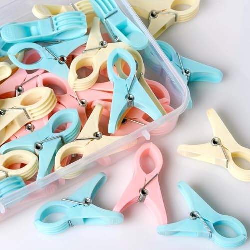 Image of Heavy Duty Plastic Cloth Clips, Strong Grip Laundry Clips for Clothes Drying - Multicolor (Pink, Blue, Cream) (Pack of 12)