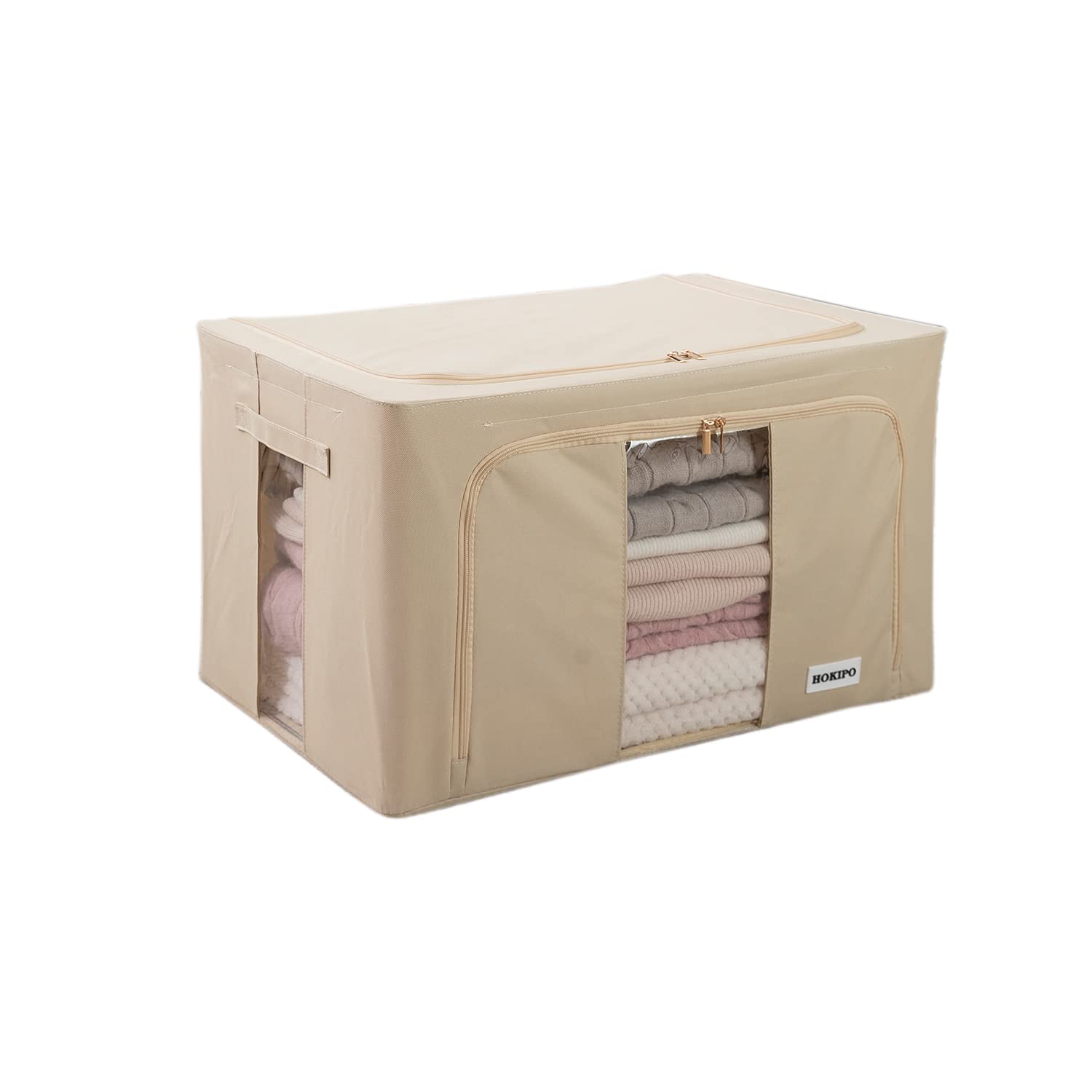 HOKIPO 600D Oxford Fabric Large Cloth Storage Box, Beige 66L- Pack Of 1 (AR-4733-BGE), 50 x 40 x 22 Cm-image-49