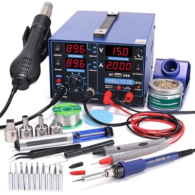 YIHUA 853D - Estación de soldador de aire caliente SMD, 2 A, fuente de alimentación CC 0-15 V 0-2 A con puerto de carga USB de 5 V y medidor de prueba de voltaje de 35 voltios CC