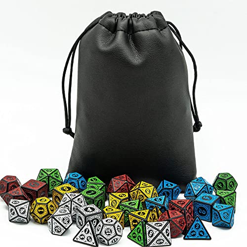 Poludie 5 Sets Dice Dnd, Polyhedral Dice Set (35Pcs) With Leather Dice Bag, D&D Dice Set For Dungeons And Dragons, Rpg, Mtg Table Games (Window Lattice Carved Series) #TOP6