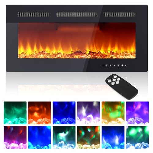 Image of Garvee 32.77 inchElectric Fireplace Wall Mounted & Recessed, Dual Heat Settings, Timer 1-8H, Low Noise, Remote & Touch Control, Realistic Flame Effects, Logs & Crystals Included, Slim Design for Any Room,