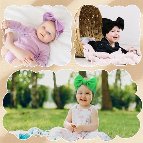 Baby Headbands 3 Pcs Stretchy Nylon Headbands with Bows for Baby Girl Bows Hair Accessories for Newborns, Infants, Toddlers4