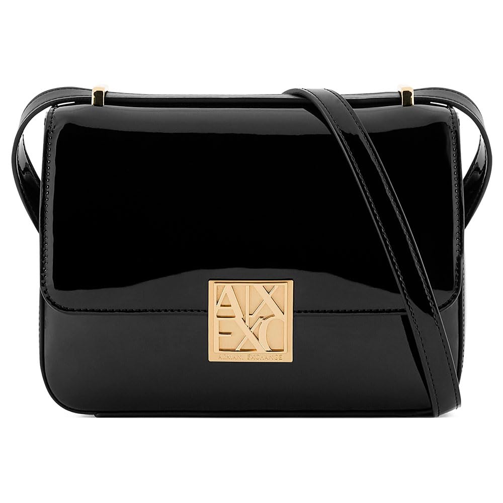 Armani Exchange Damen Schwarz Women's Amy, Sustainable, Gold Logo Plate, Crossbody Bag, Black, One Size
