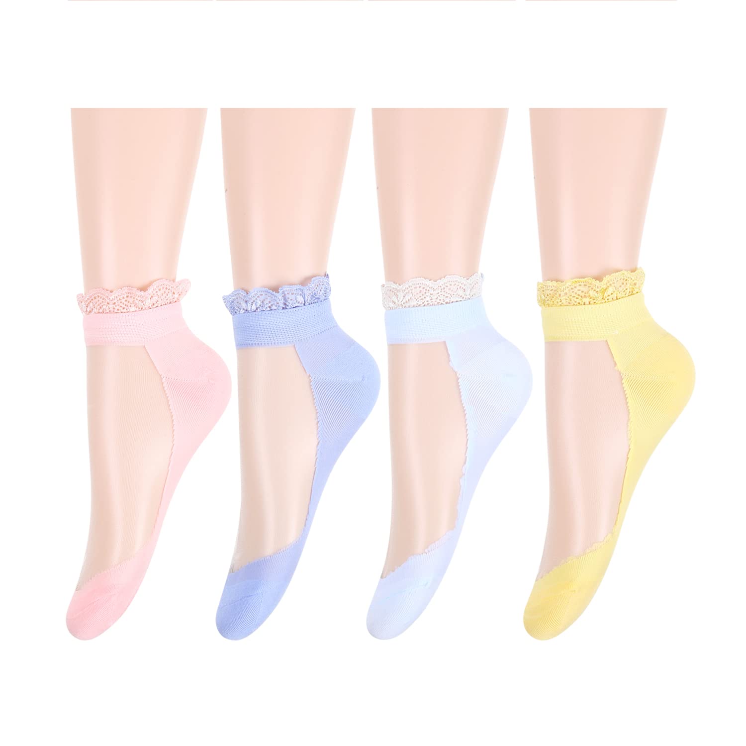 Benefeet Sox Womens Girls Sheer Socks Lace Mesh Ankle Socks Transparent See Through Short Sock Ultra Thin Nylon Summer Sock