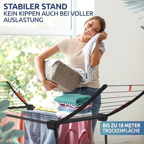 VELORA Wäscheständer Schwarz 18 M Trockenfläche - Klappbar & Platzsparend Mit Rutschfesten Füßen