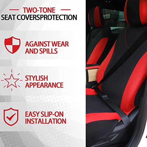 Tallew 17 Pcs Car Seat Cover Full Set, Car Seat Covers For Car Front Rear Cover Fluffy Steering Wheel Covers Soft Fleece Handbrake Cover Shift Cover Hanging Accessory Holder Ring Emblem Sticker (Red) #TOP2