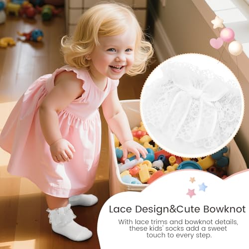 American Trends Toddler Girls 3 Pairs Ruffle Socks Baby Cute Bowknot Lace Dress Socks3
