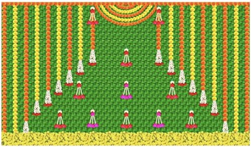 Image of Banana Leaf Design Backdrop Decoration Pooja Cloth (5 * 8 FT) (Banana 10)