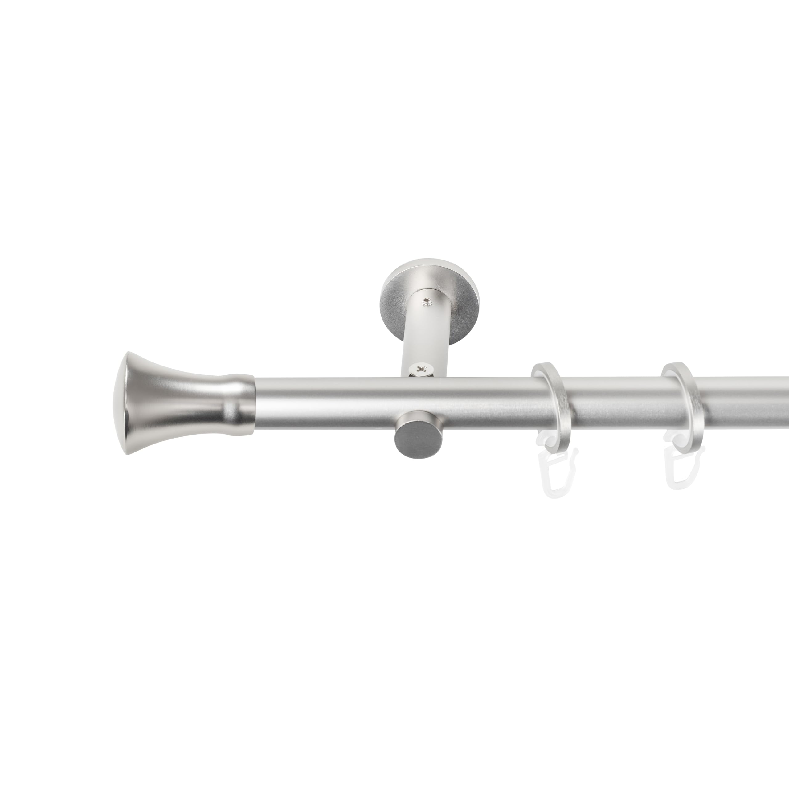 SN Deco Gardinenstange Zürich, 25 mm, 1-läufig, Stahl, Komplett-Set mit Ringen, Auflageträger, 240 cm, chrom matt