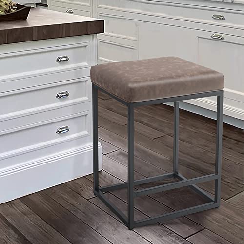 Alpha Home 24" Counter Stools Counter Height Bar Chair With Footrest Pu Leather Backless Kitchen Dining Cafe Chair With Thick Cushion & Sturdy Chromed Metal Steel Frame For Indoor Outdoor,Brown,1Pc. #TOP6