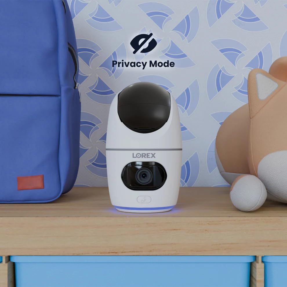 Lorex-kamera med fysisk skjult linse, hvilket indikerer privatlivstilstand