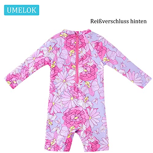UMELOK Baby Badeanzug mit Sonnenhut UV Schutz Badebekleidung Blumen, rosa 6-9 Monate/68-74cm