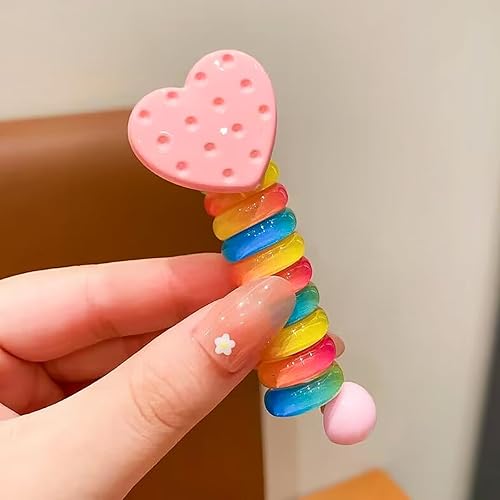 Miniatura 4 de 4 lazos para el cabello en espiral coloridos, soportes para cola de caballo para teléfono, bobinas de pelo impermeables y elegantes para niñas, sin