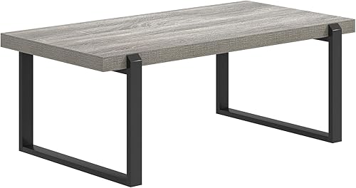 Miniatura 99 de FOLUBAN Mesa de centro rústica, moderna mesa central industrial de madera y metal para sala de estar, roble de 47 pulgadas Roble,Negro