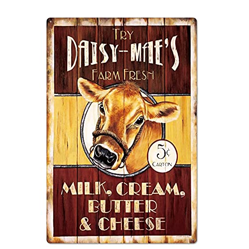 Placa de hierro antiguo vintage | Decoración de pared de hojalata de hierro con leche fresca, crema de leche fresca, decoración de pared de granja/cocina/supermercado