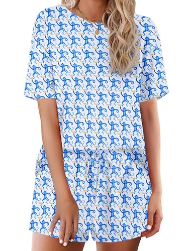 Image of Ekouaer Cotton Pajamas Set for Womens Soft Short Sleeve Lounge Set Shorts Sleepwear Set 2 Piece Pjs Sets