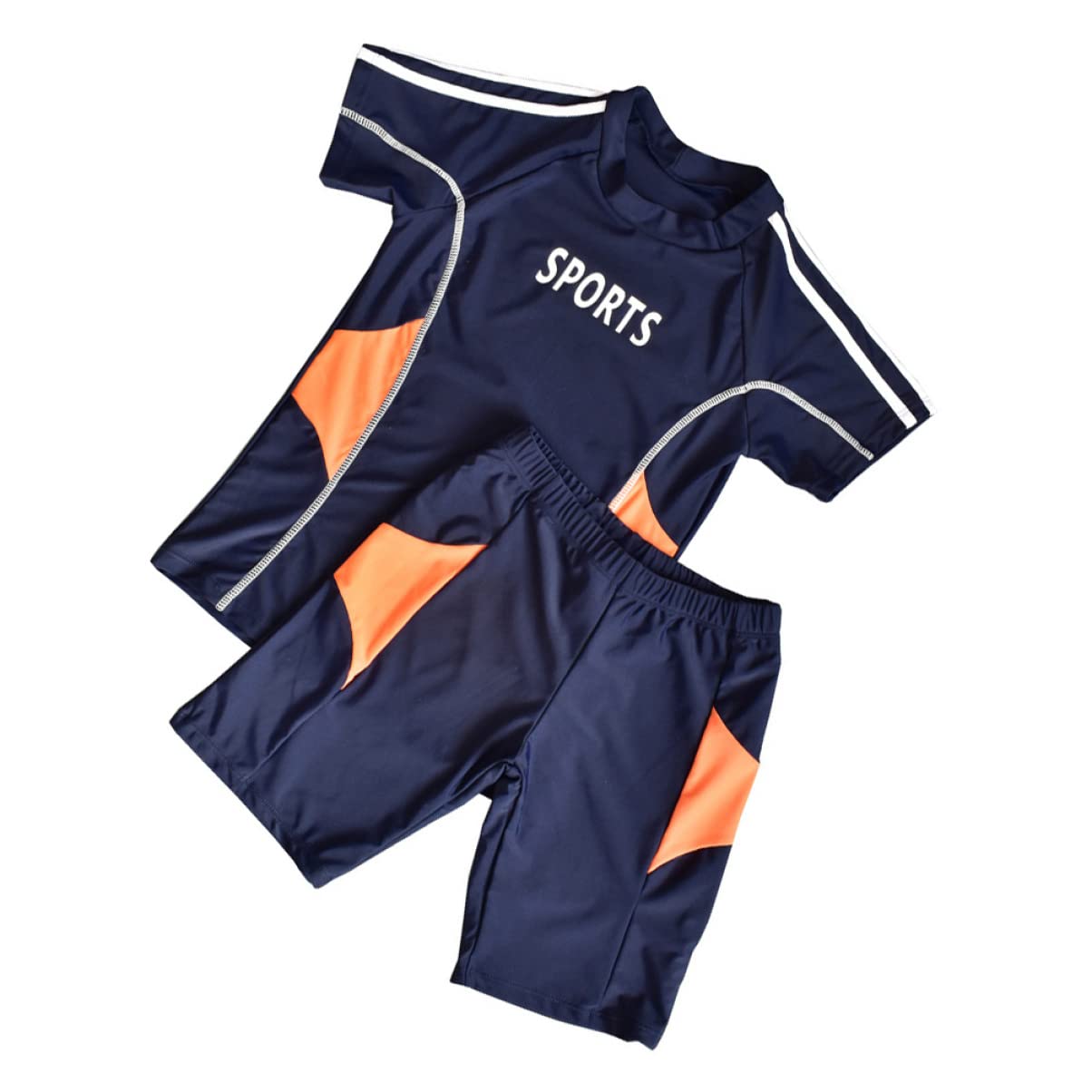 iplusmile Set di Costume da Bagno Due Pezzi per Ragazzo Protezione Solare Estiva in Blu, Design Chic in Nylon e Poliestere per Vacanze Estive e Piscina