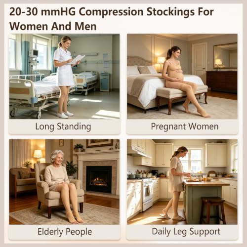 Image of +MD 20-30 mmHG Compression Stockings Women Thigh High Socks Nude S
