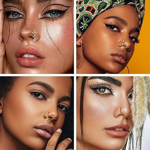 Florideco Nose Cuff Fake Nose Ring Hoop Clip on Nose Ring CZ Dangle Fake Nose Ring Cartilage Tragus Ring Nose Cuff Non Piercing for Women Men4