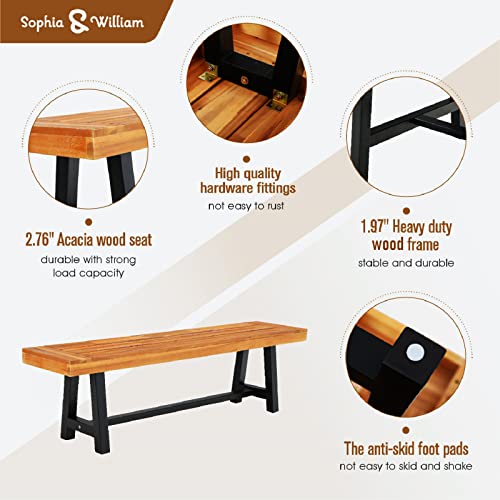 Sophia & William Acacia Wood Bench 1 Pack, Outdoor Oil Fininshed Backless Slim Wooden Bench For Patio Porch Yard Garden Yard Lawn, Teak Color #TOP2