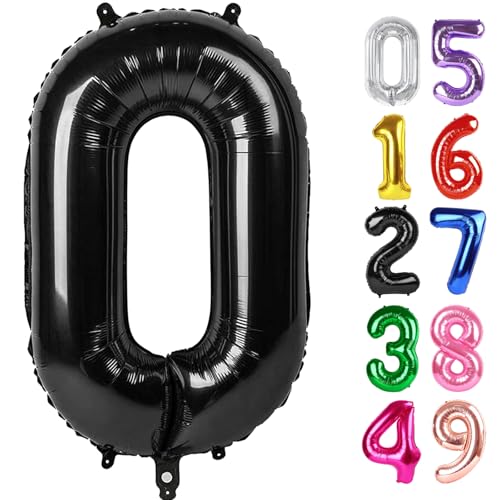 Image of Black Number 0 Balloon 40 Inch, 0 Balloon Number for 10th 20th 30th 40th 50th 60th Birthday Decorations, Black Party Supplies