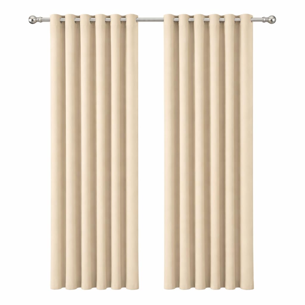 Ameha Cream Blackout Eyelet Curtains For Bedroom Black Out Curtains Thermal Insulated Ring Top Window Treatment Short Curtain 46X72 Inch 2 Panels With Tiebacks