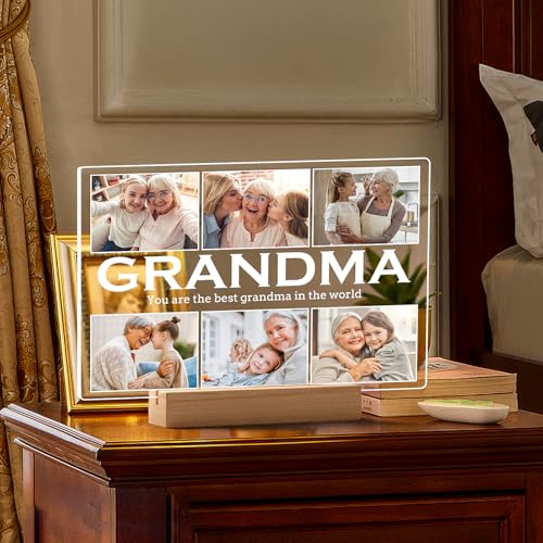 Personalized Gifts for Grandma from Daughter Son, Custom Picture Frames with Photos, Customized Photo Frame with Night Light, Personalized Birthday Gifts for Grandma Baby Kids Family