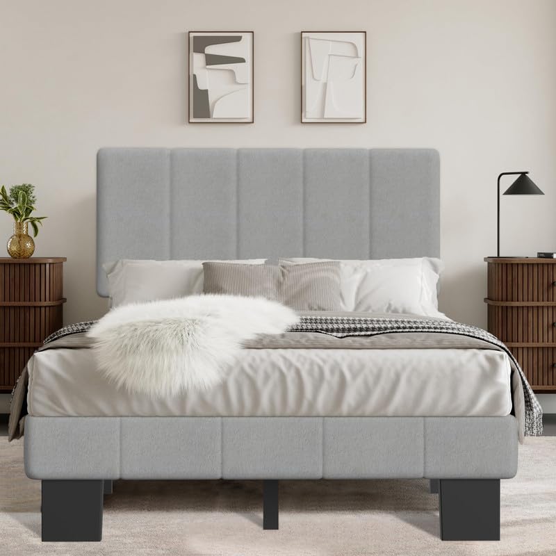 Struttura Letto 90x200 cm, telaio del letto per Materasso 90x200 cm, Testiera Imbottita Regolabile, Telaio in Metallo e Legno, Facile da Assemblare, Letto struttura Solida e Spazio Contenitore