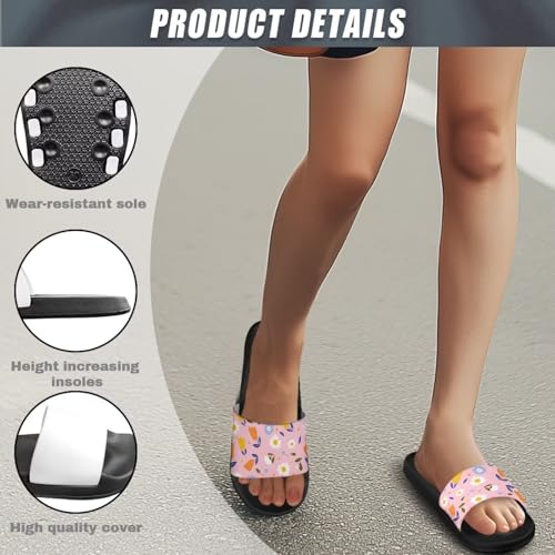 Womens Shower Slippers Wide Width Bathroom Slides Beach Indoor Home Non Slip Sandals Height Increasing Insole Easy to Clean4