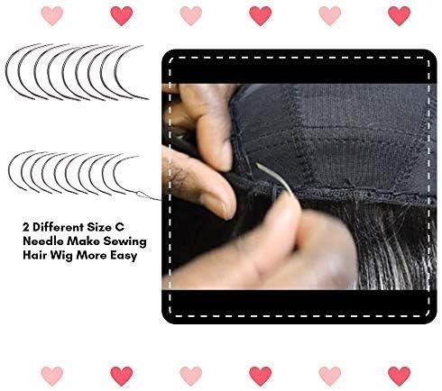 Weaving Needle Combo Deal 3Pcs Black Thread with 20pcs C Needle，5Pcs J Shap, 5Pcs I Shap and 10 Wig T Pins for Making Wig Sewing Hair Weft Hair Weave Extension (44)