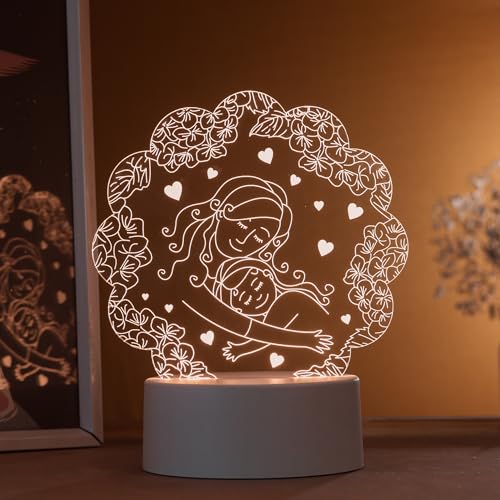 Luminária led 3d, abajur de mesa, mãe abraçando filha