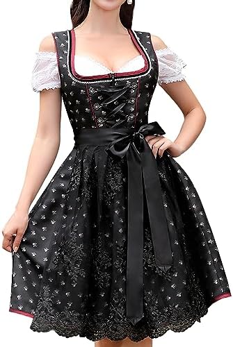 TrendiMax Midi-dirndl voor dames, elegante klederdrachtjurk, fluweel, dirndljurk voor Oktoberfest, met dirndlschort, maat 34-46, 34