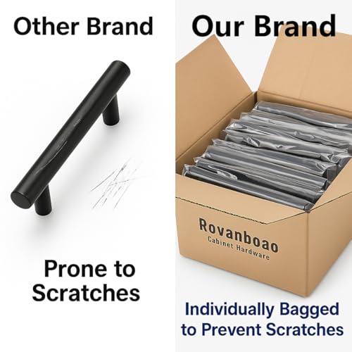 35 Pack Black Cabinet Handles 3 inch, Stainless Steel Drawer Pulls, Precise Hole Spacing ±0.1mm, Complete Screws Included, Rust-Resistant for Kitchen Cabinet Upgrade & Apartment Renovation,5 In Length by Rovanboao - Image 3
