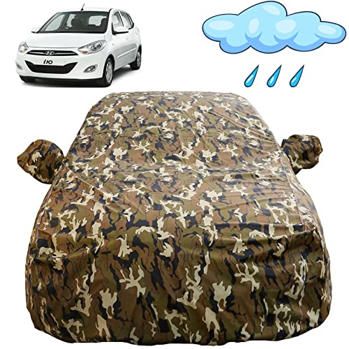 Image of Autofact Waterproof Car Body Cover Compatible with Hyundai i10 (2007 to 2017) with Mirror Pockets (Camouflage Design)