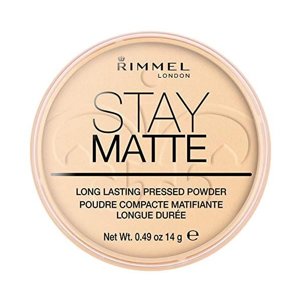 Rimmel London Stay Matte - 001 Transparent - Pressed Powder, Lightweight, High Coverage, Shine Control, 0.49oz