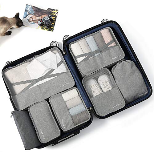 BIMNOOT Packing Cubes 7-Pcs Travel Luggage Packing Organizers Set with Laundry Bag & Shoe Bag (Grey) - Image 3