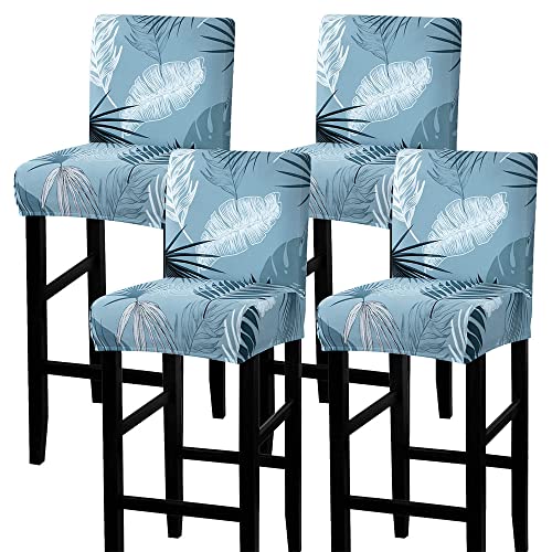 Image of SearchI Bar Stool Covers Set of 4, Stretch Washable Barstool Seat Covers, Counter Height Chair Covers for Kitchen Dining Room Cafe (Blue Foliage)